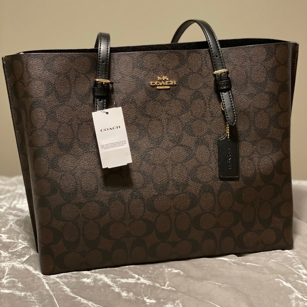 Coach Signature Mollie Tote with Red Interior Zip Pocket